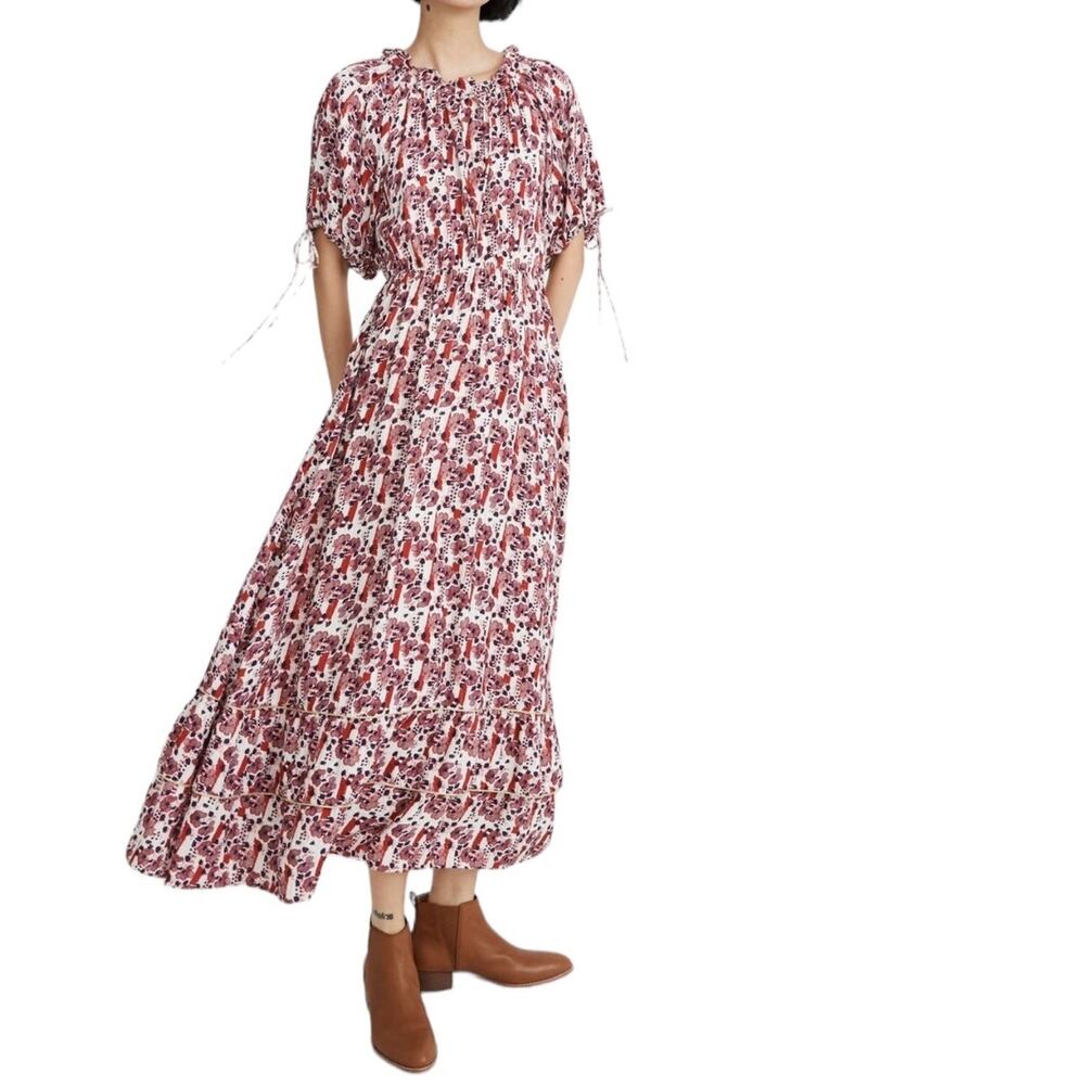 Warm Geranium Print Dress Small Fairy Pleasant Boho Cottagecore Floral Costal